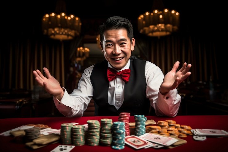 Antarmuka Speed Baccarat di aplikasi mobile hmslot99 dengan dealer langsung dan kartu yang ditampilkan